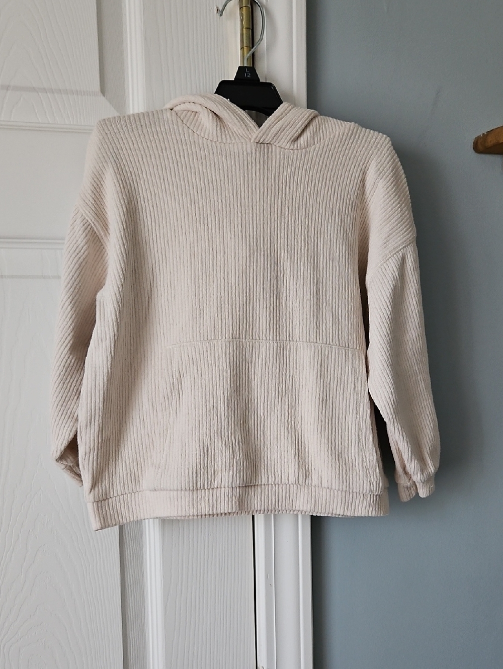 Zara Cream Ribbed Hooded Sweatshirt